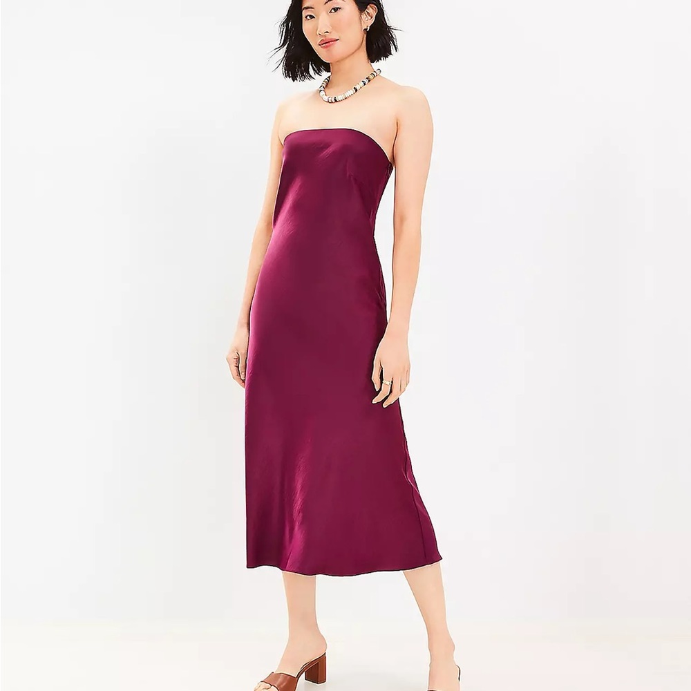 LOFT plum midi strapless slip dress, size 8